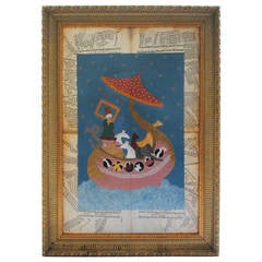 Noah's Ark Painted on Vintage Arabic Papers