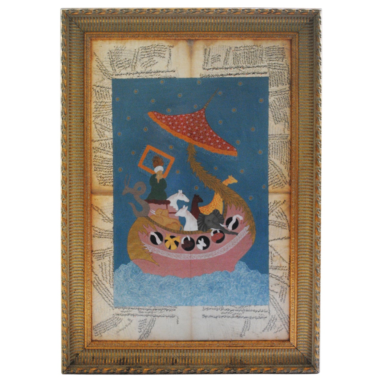 Noah's Ark Painted on Vintage Arabic Papers For Sale