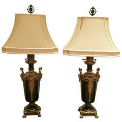 Antique Pair of Bronze and Black French Urn Lamps