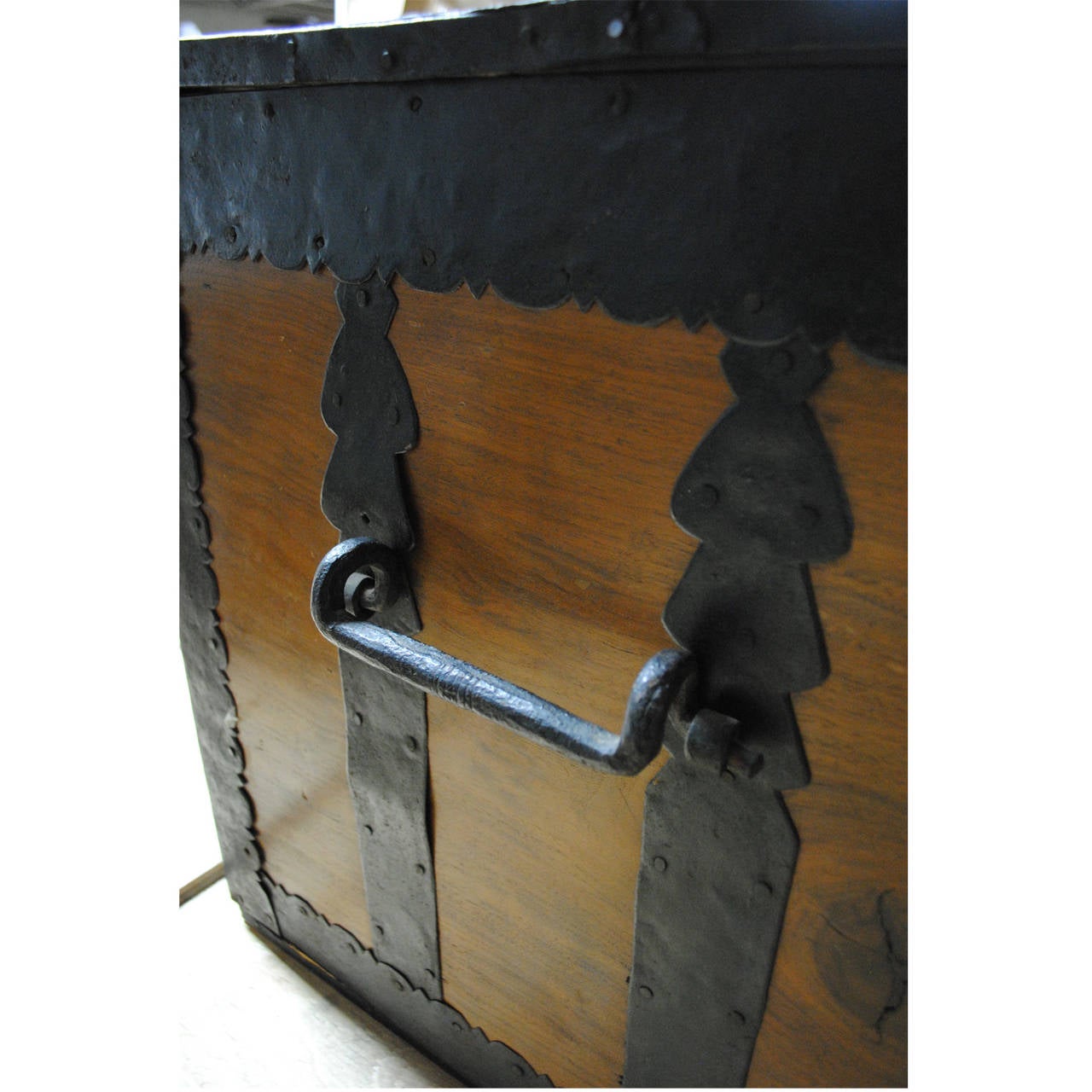 18th Century Iron and Oak Trunk or Coffer