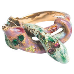 Twisted Emerald and Ruby Snake Ring