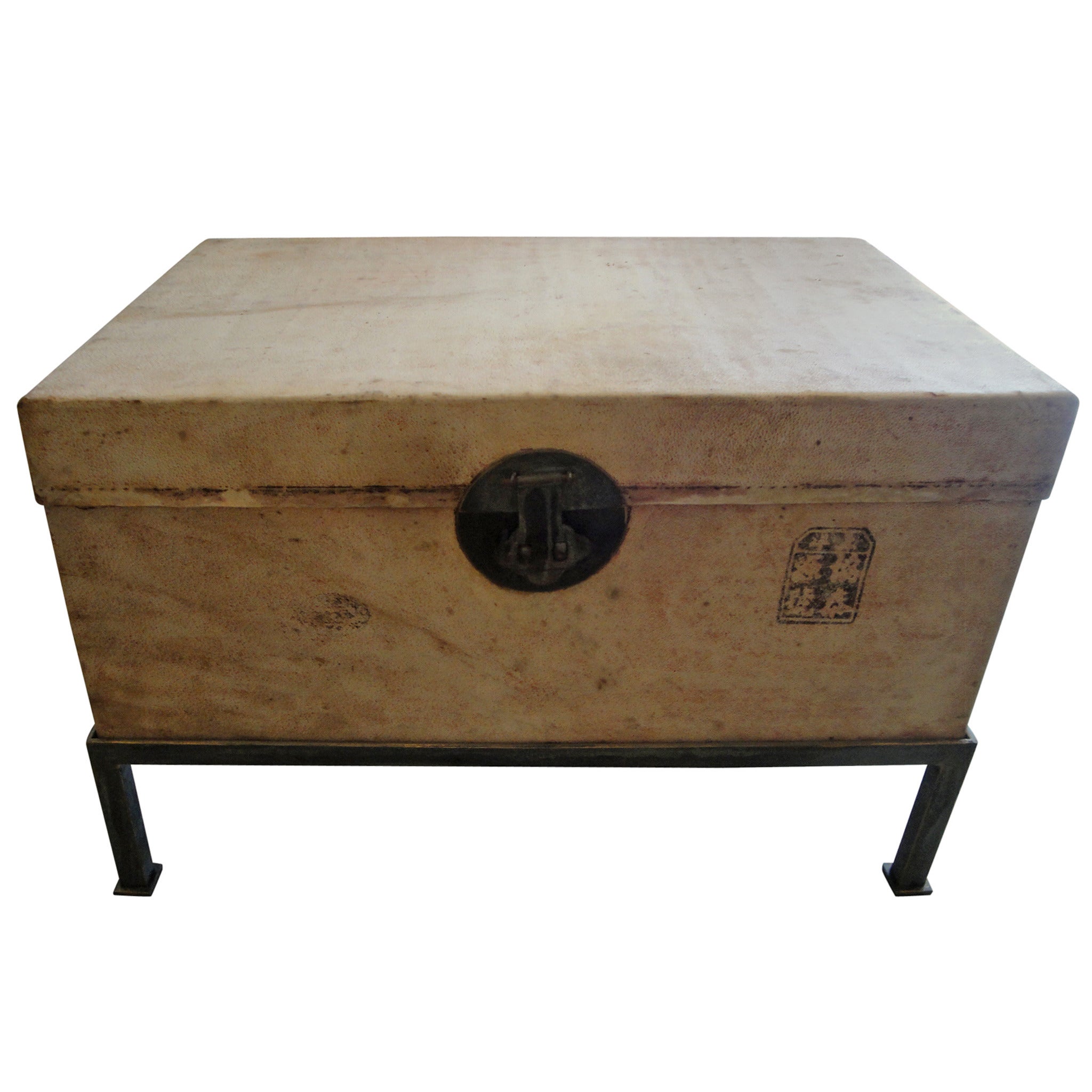 19th Century Chinese Pigskin Trunk on Stand For Sale