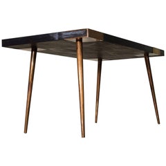 Contemporary Dining Table Indigo in Coppered Steel, Patinated Brass, Wood Veneer