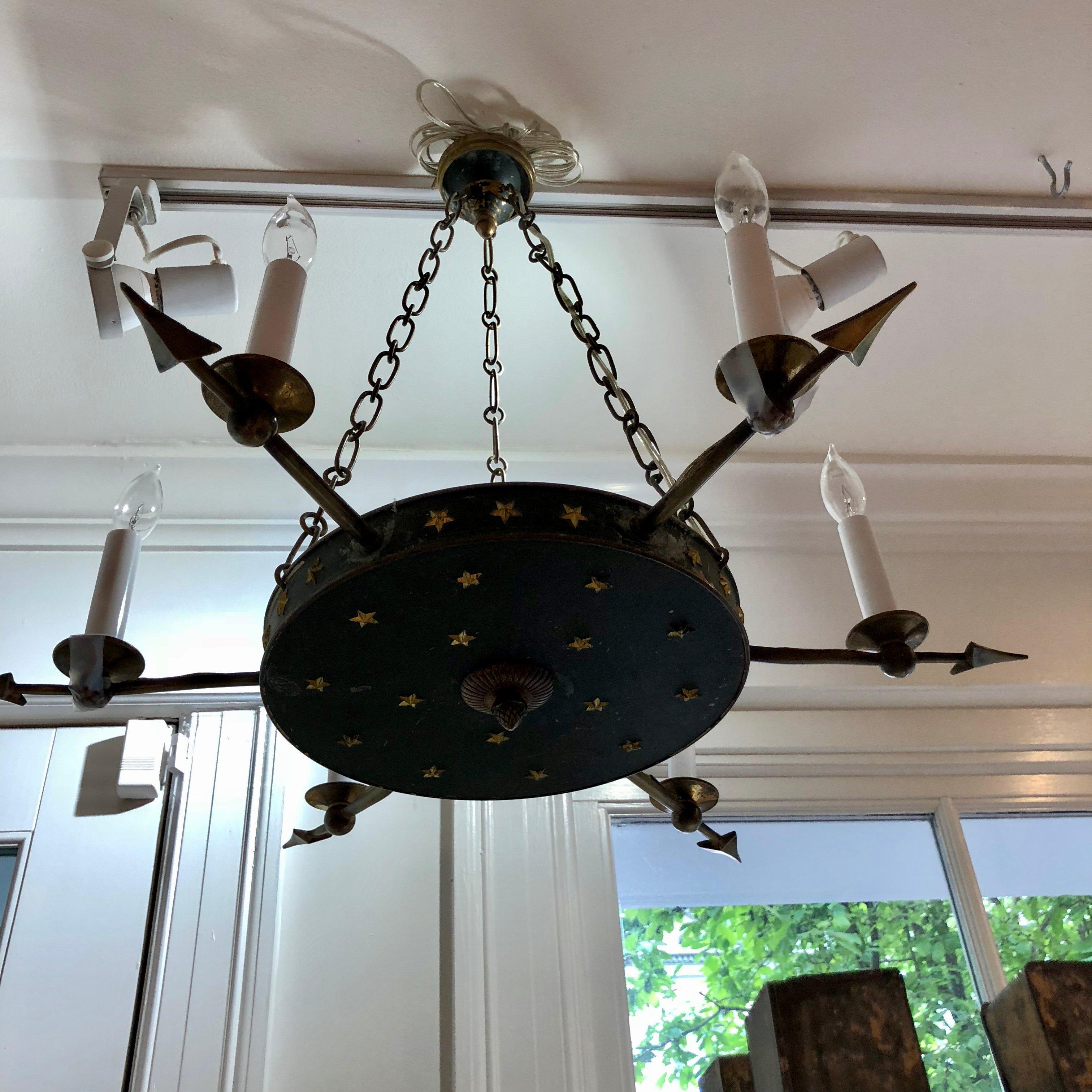 Pair of Tole and Bronze Painted Chandeliers, Will Sell Separately 3