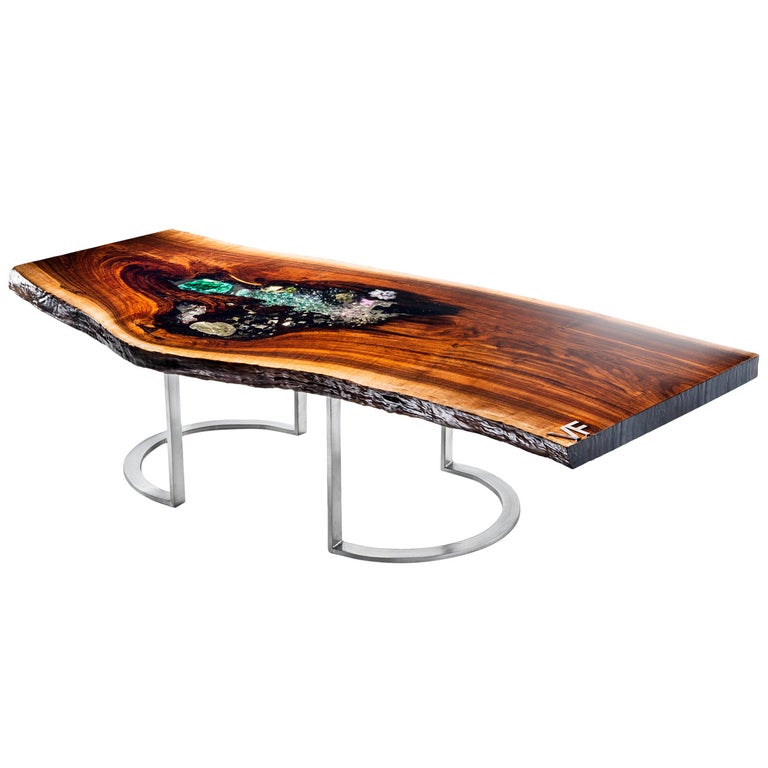 Coffee table in wood with crystal and gemstone inlay For Sale at 1stdibs