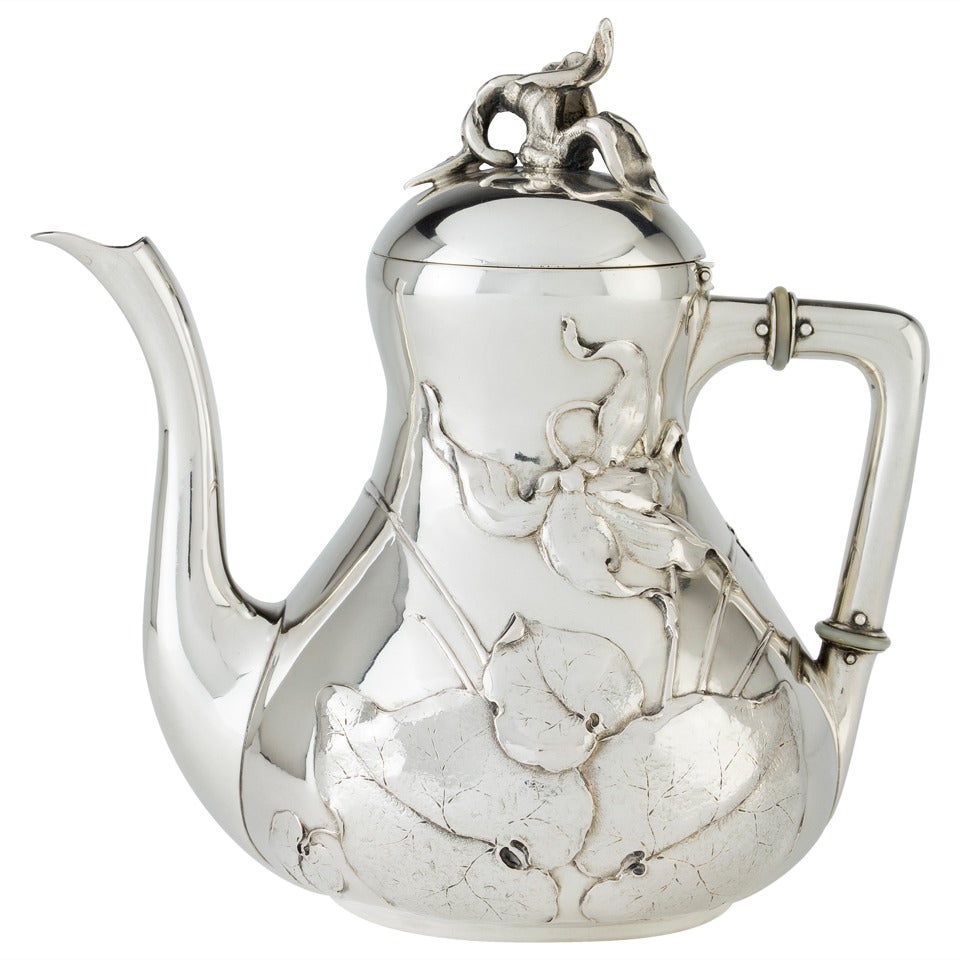 Philippe Wolfers Silver Teapot "Cyclamen, " Art Nouveau, 1899 For Sale