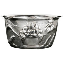 Vintage Jean Serriere Hammered Silver Bowl, "Monkeys, " Art Deco, 1935