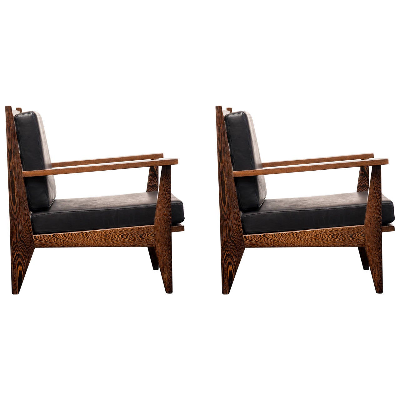 Emiel Veranneman, Pair of Lounge/Armchairs, Wengé/Leather Unique Pieces For Sale