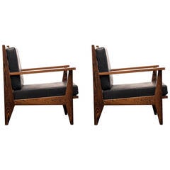 Emiel Veranneman, Pair of Lounge/Armchairs, Wengé/Leather Unique Pieces