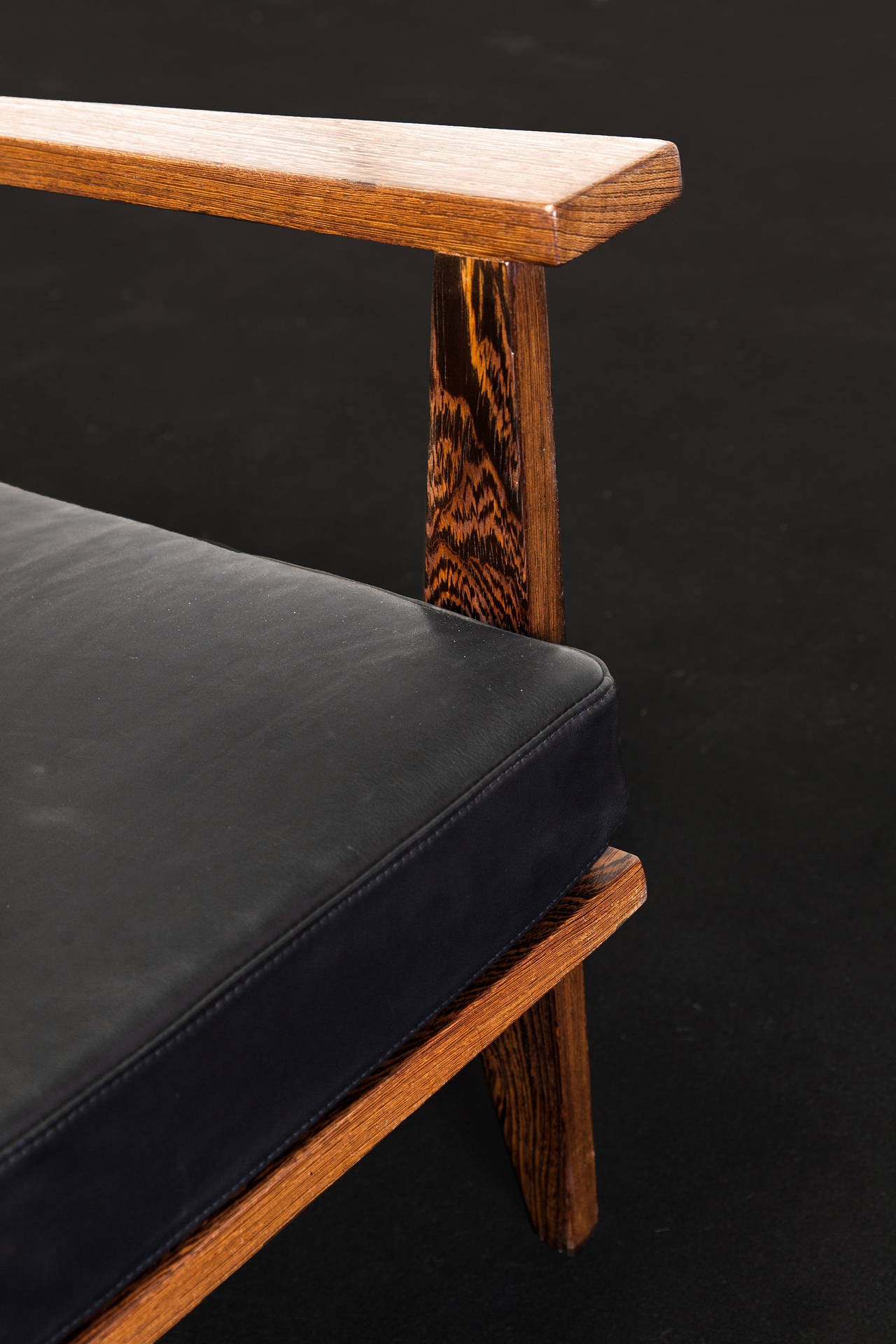 Belgian Emiel Veranneman, Pair of Lounge/Armchairs, Wengé/Leather Unique Pieces For Sale