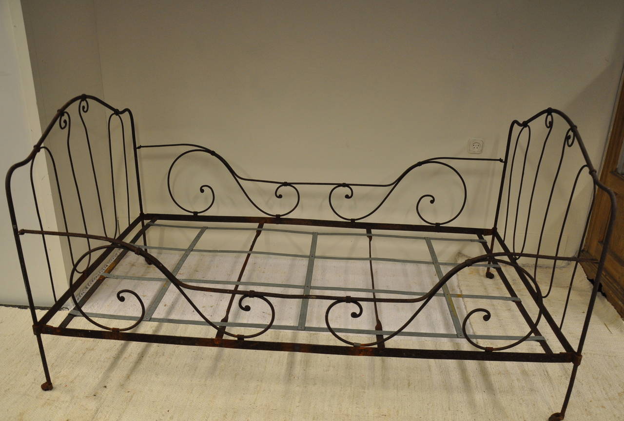 Forged 19th Century French Iron Bed For Sale