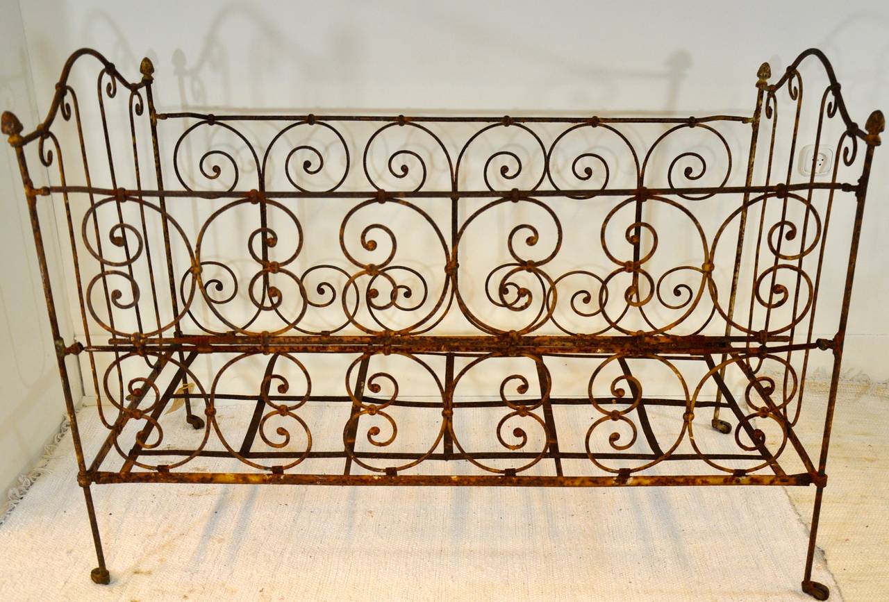 Forged 18th Century French Baby Bed with Sky For Sale