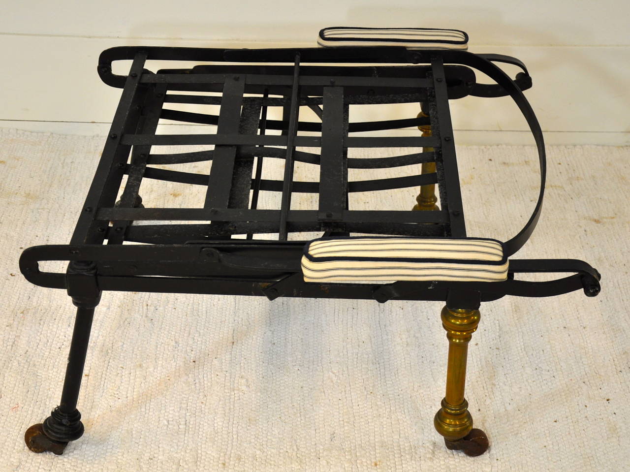 19th Century English Campaign Bed with White and Black Ticking For Sale 2