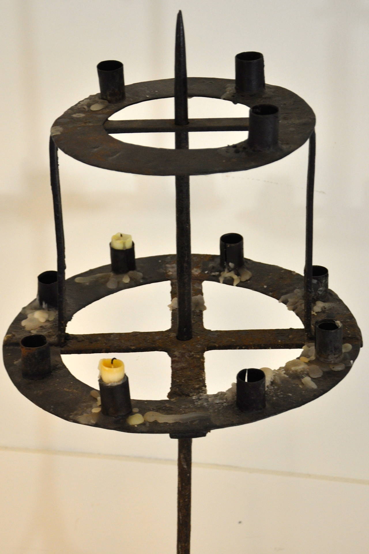 Country French Swivelling, Hand-Forged Iron Candle Stand For Sale