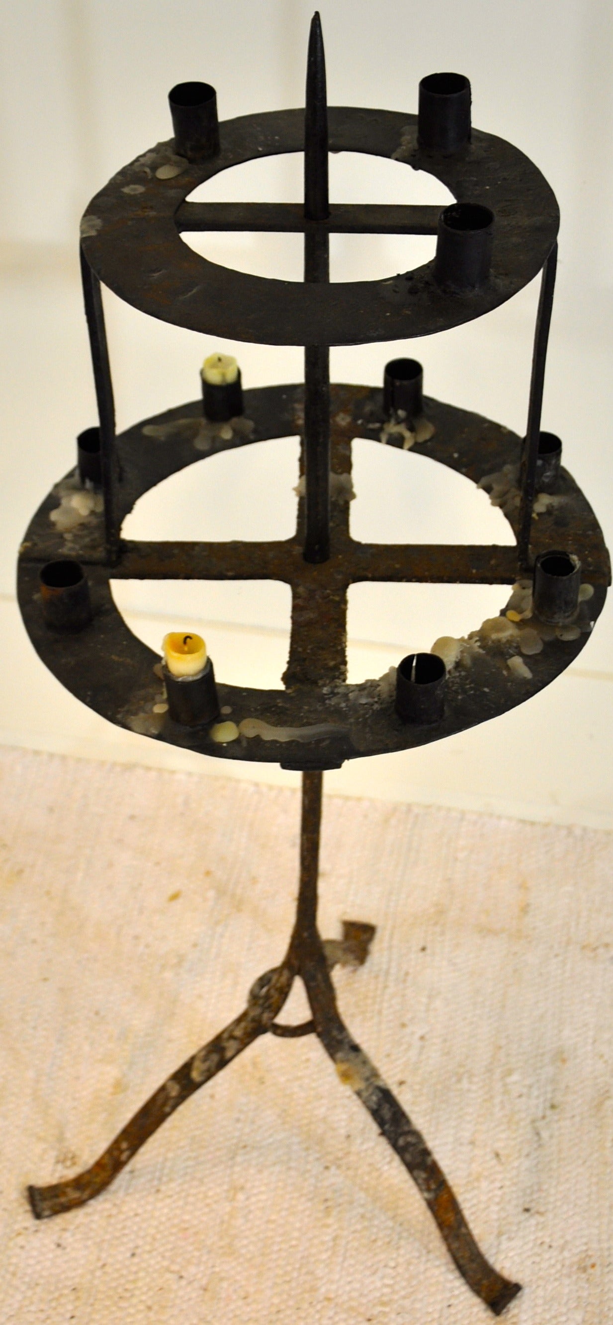 19th Century French Swivelling, Hand-Forged Iron Candle Stand For Sale