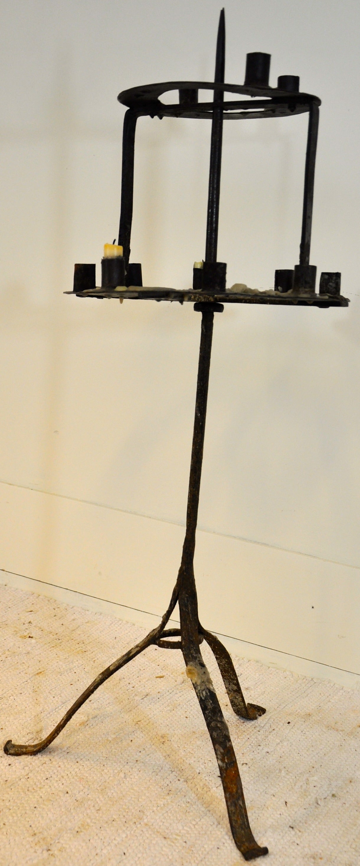 French Swivelling, Hand-Forged Iron Candle Stand For Sale 1