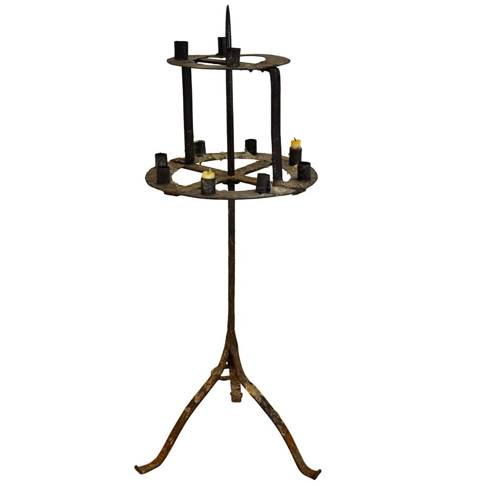 French Swivelling, Hand-Forged Iron Candle Stand For Sale