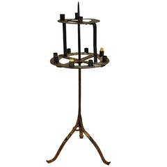 French Swivelling, Hand-Forged Iron Candle Stand