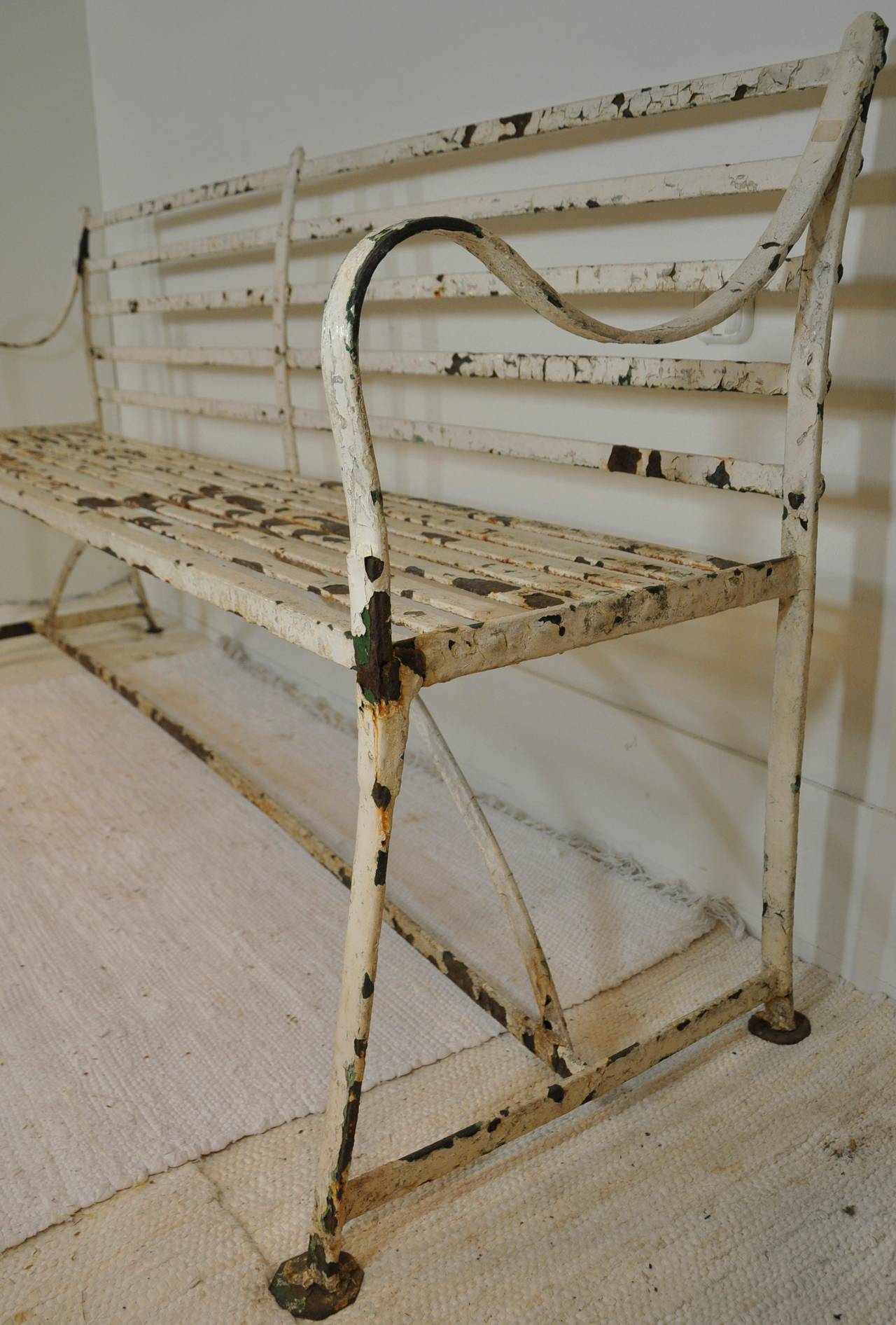 Forged 19th Century English Wrought Iron Strap Bench For Sale