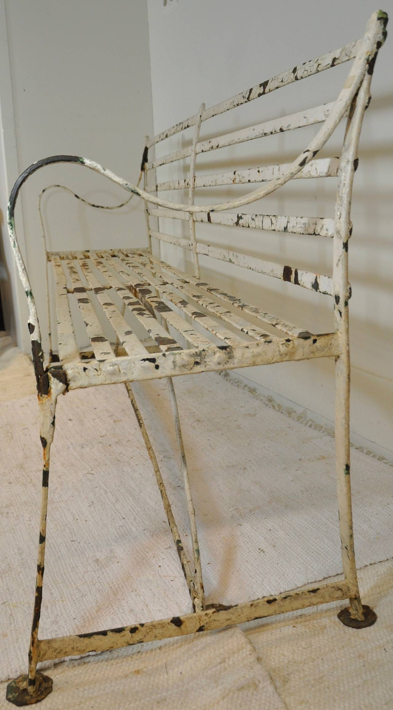 19th Century English Wrought Iron Strap Bench For Sale 2