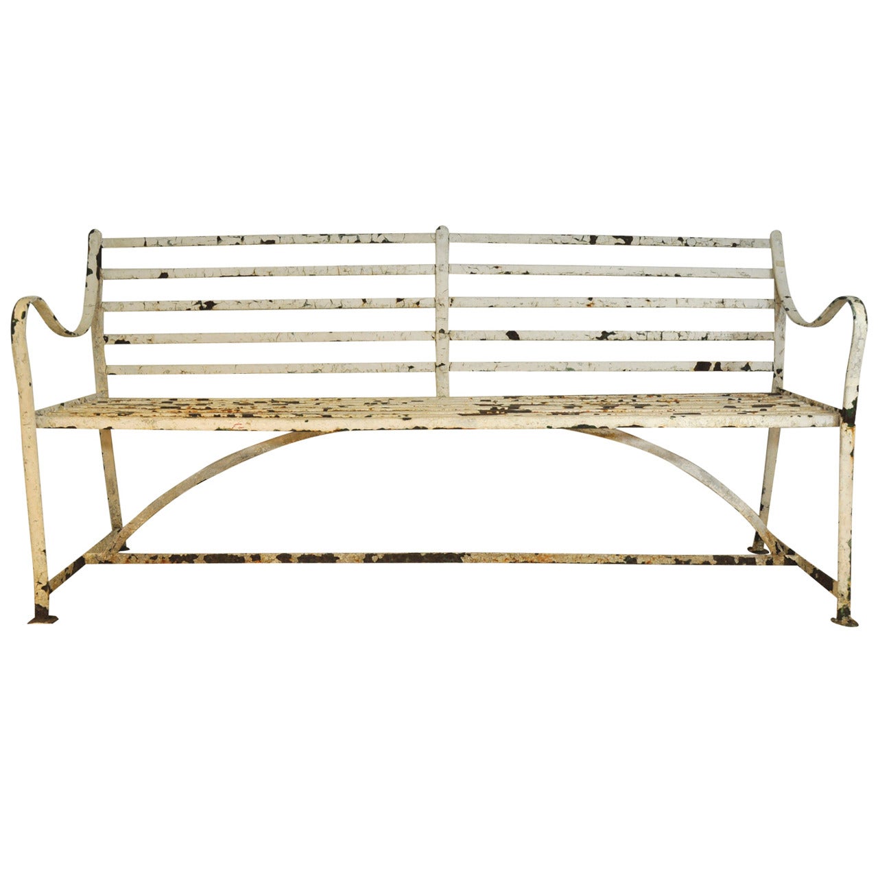 19th Century English Wrought Iron Strap Bench For Sale