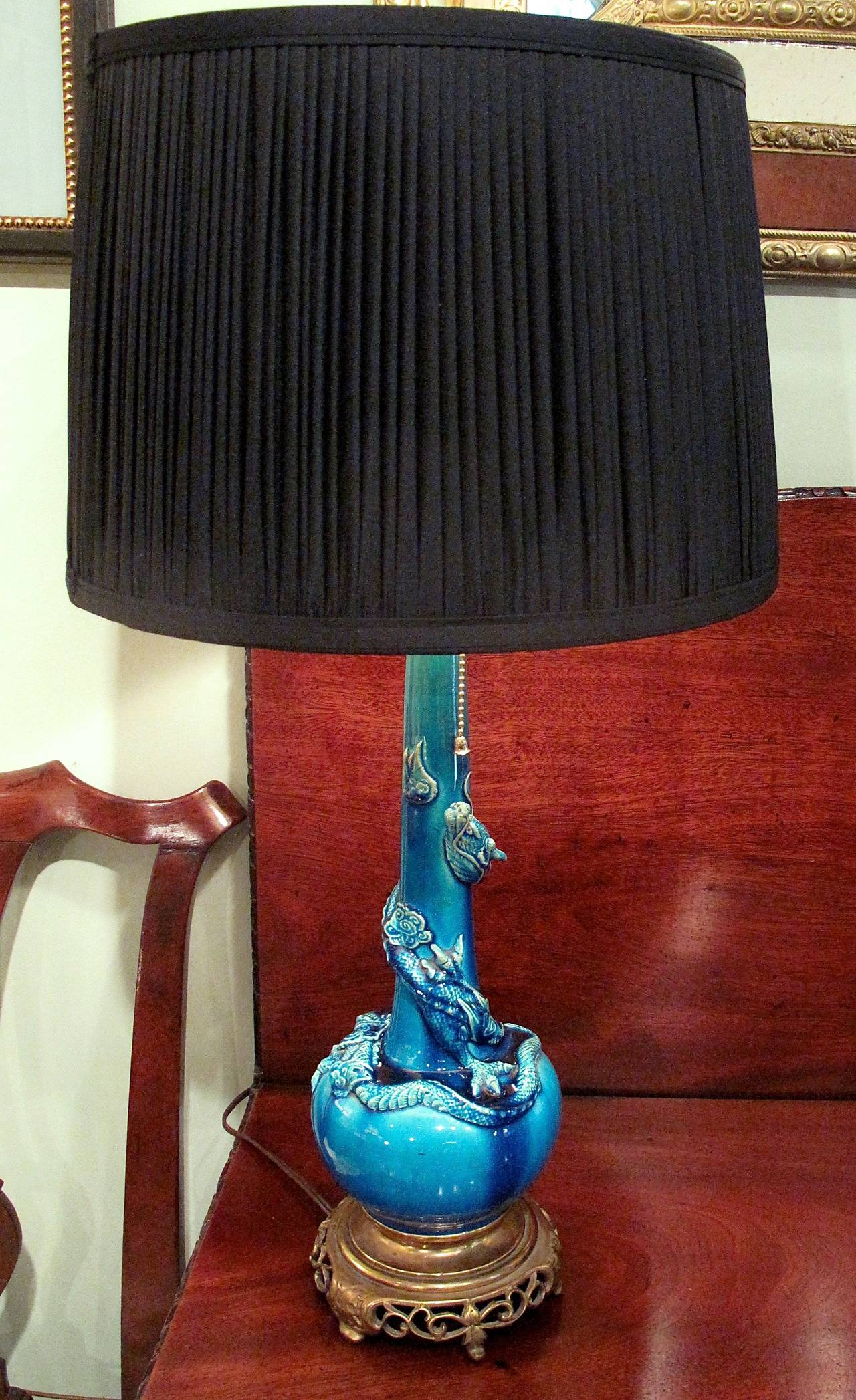 Chinese Aqua Blue Glazed Dragon Bottle Lamp