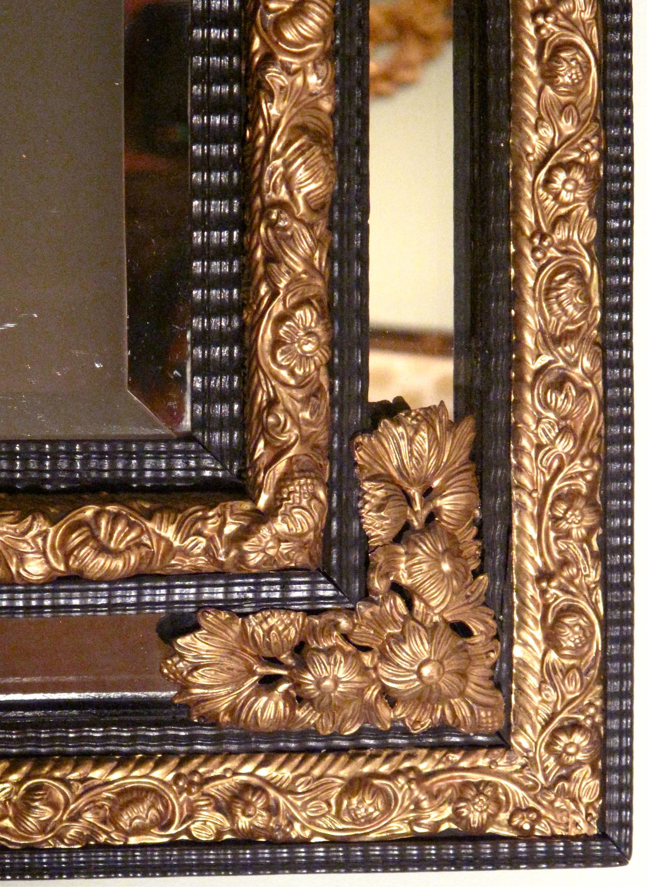 Ebonized Flemish Baroque Style Cushion Mirror For Sale