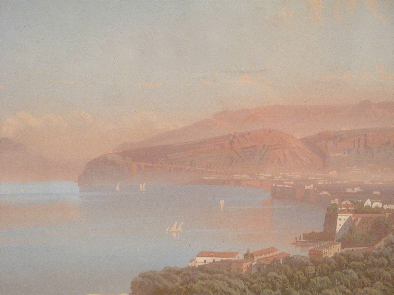 19th Century “View of the Bay of Naples, ” Italian Gouache Painting For Sale