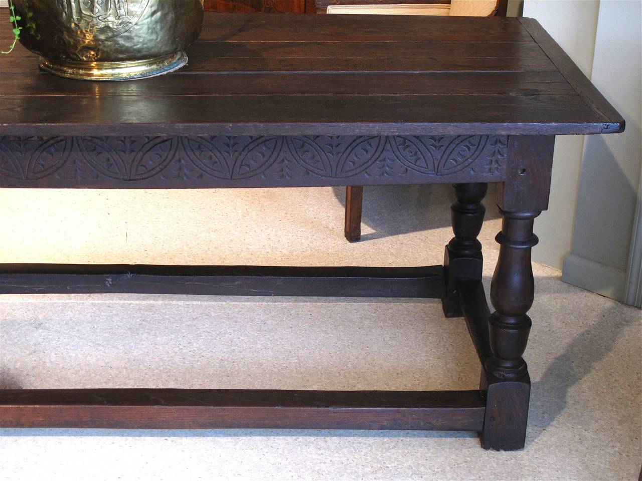 Carved English Refectory Table, 17th Century For Sale