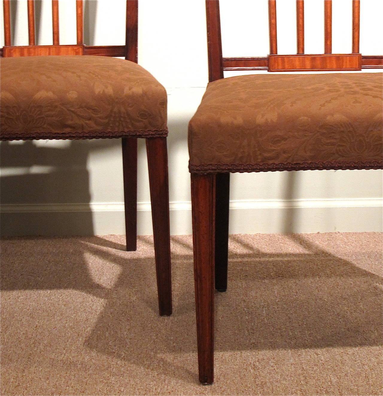 Set of Ten George III Dining Chairs in Mahogany and Satinwood, Late 18th Century For Sale 3