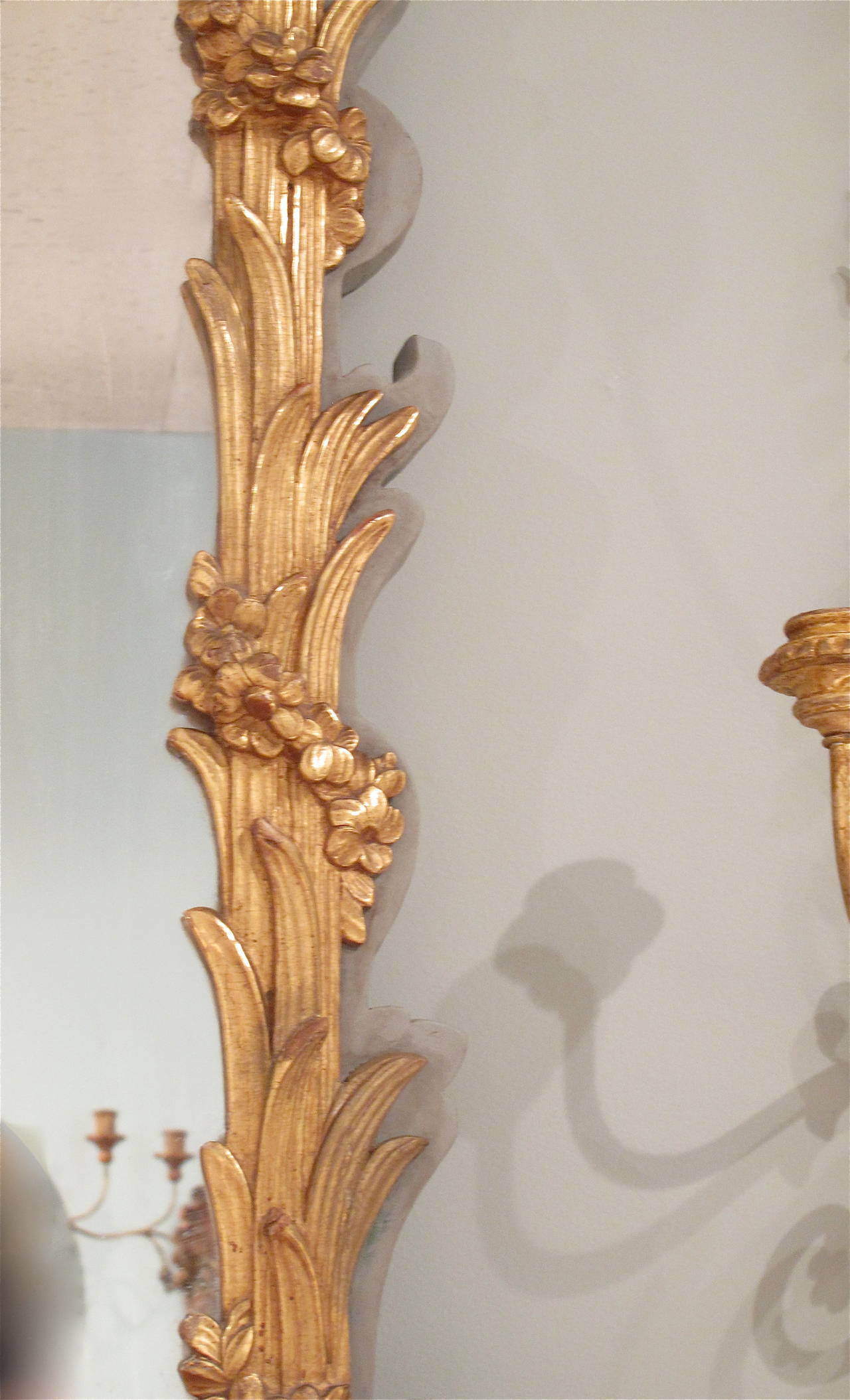 Tall French Louis XV Style Painted and Gilt Mirror, late 19th Century For Sale 1