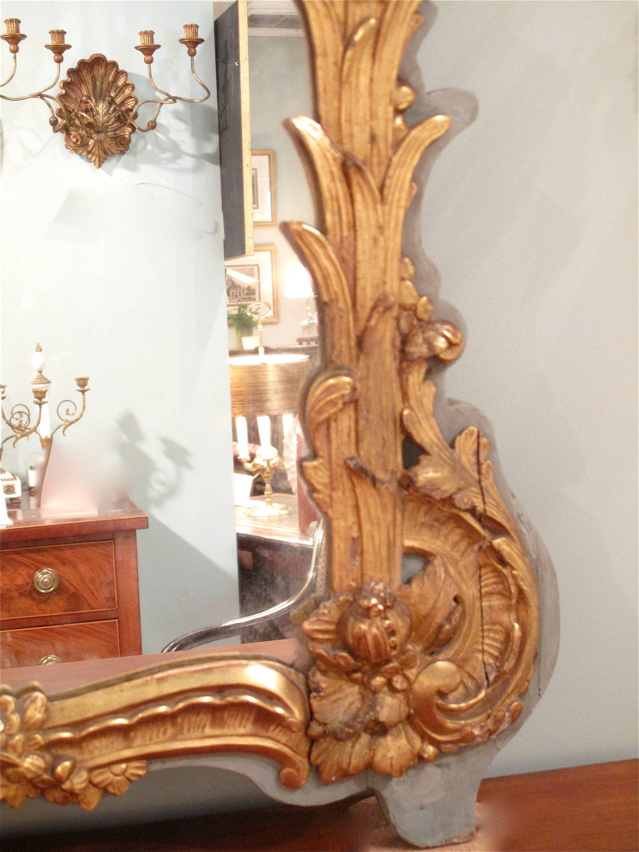 Tall French Louis XV Style Painted and Gilt Mirror, late 19th Century For Sale 4