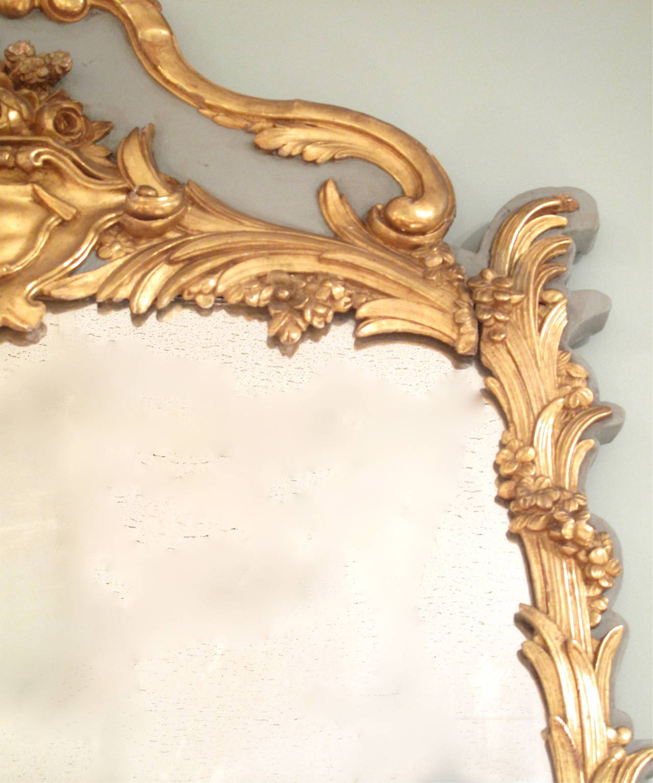 Giltwood Tall French Louis XV Style Painted and Gilt Mirror, late 19th Century For Sale