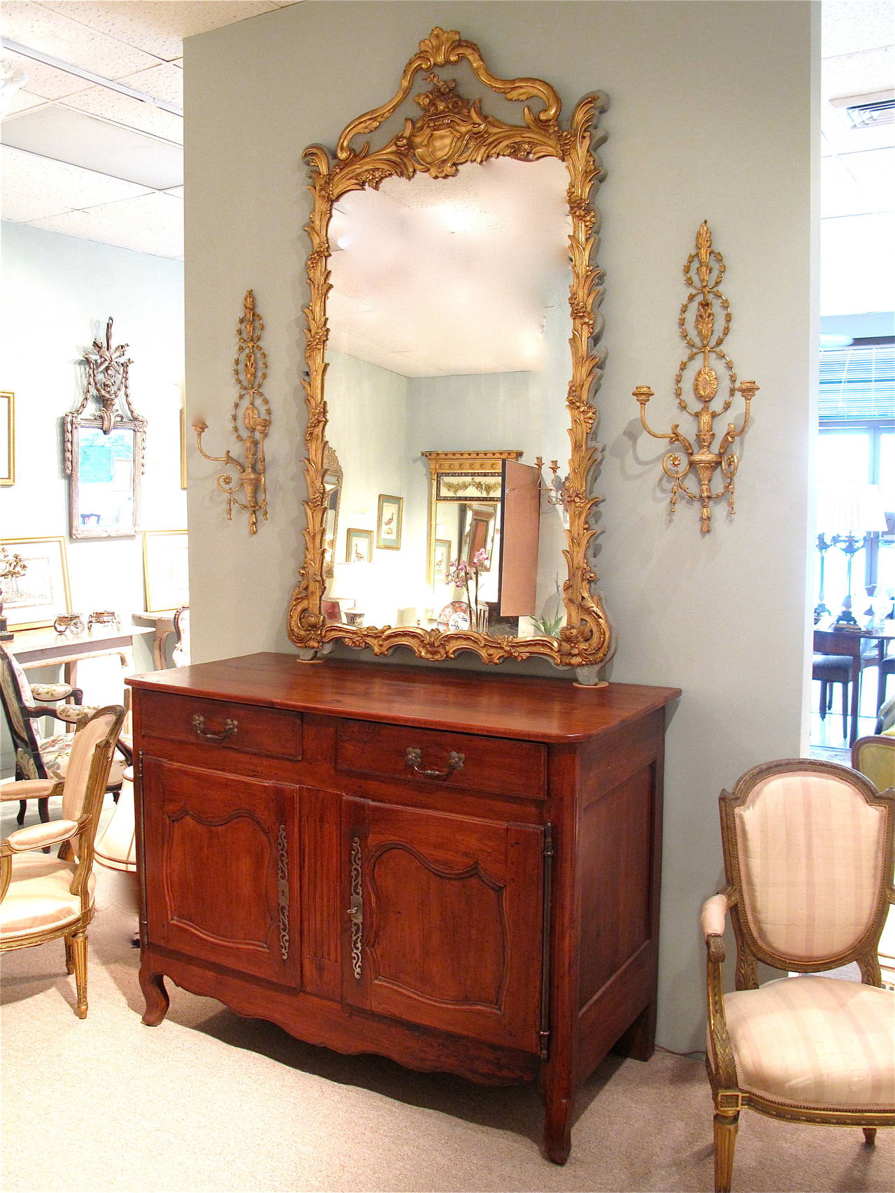 Tall French Louis XV Style Painted and Gilt Mirror, late 19th Century For Sale 6