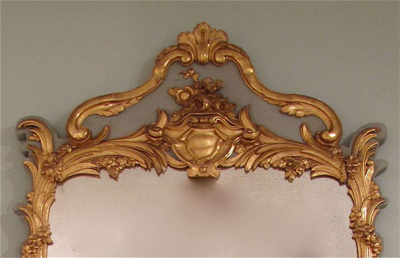 Tall French Louis XV Style Painted and Gilt Mirror, late 19th Century In Good Condition For Sale In Charlottesville, VA