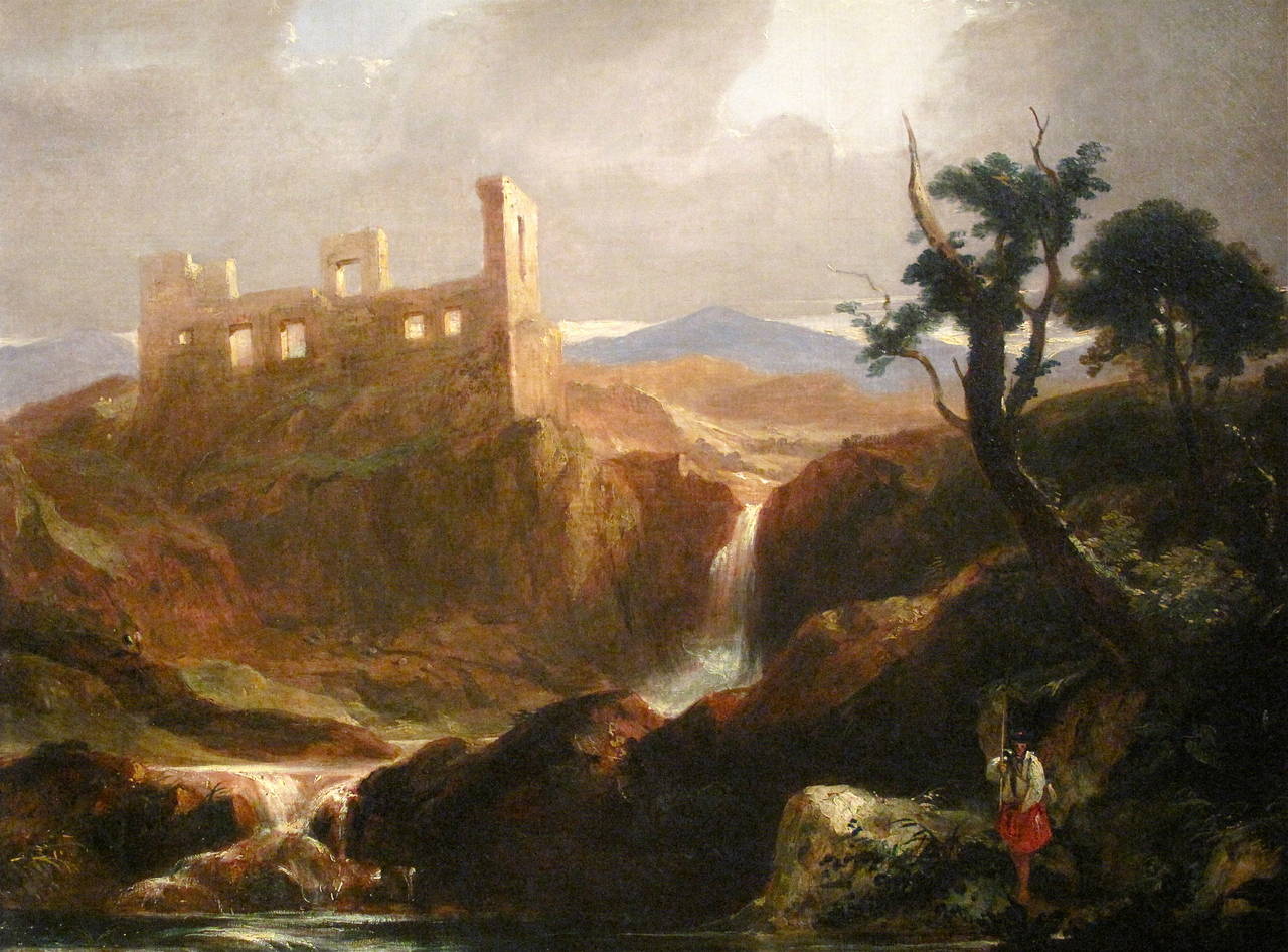 English “Landscape with Sunlit Castle in Ruins, ”  in the Manner of Sidney Richard Percy For Sale