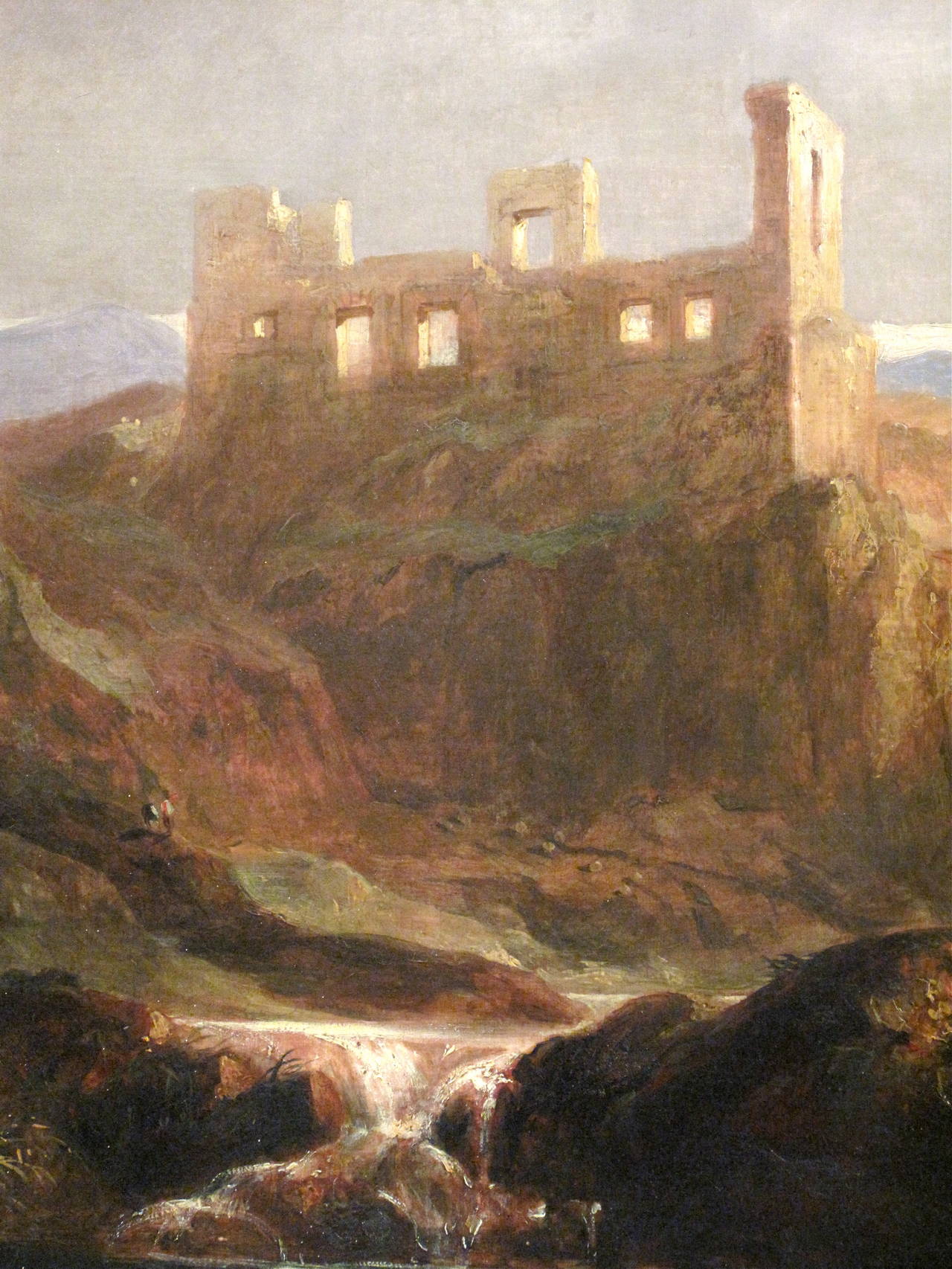 Giltwood “Landscape with Sunlit Castle in Ruins, ”  in the Manner of Sidney Richard Percy For Sale