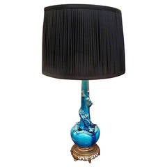 Antique Chinese Aqua Blue Glazed Dragon Bottle Lamp