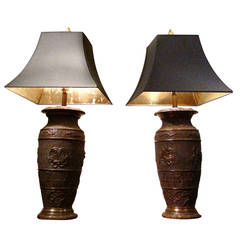 Pair of Large Chinese Bronze Vases, Mounted as Lamps