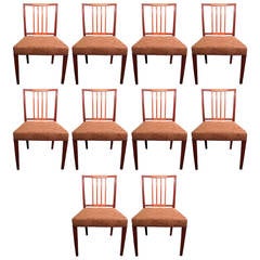 Set of Ten George III Dining Chairs in Mahogany and Satinwood, Late 18th Century