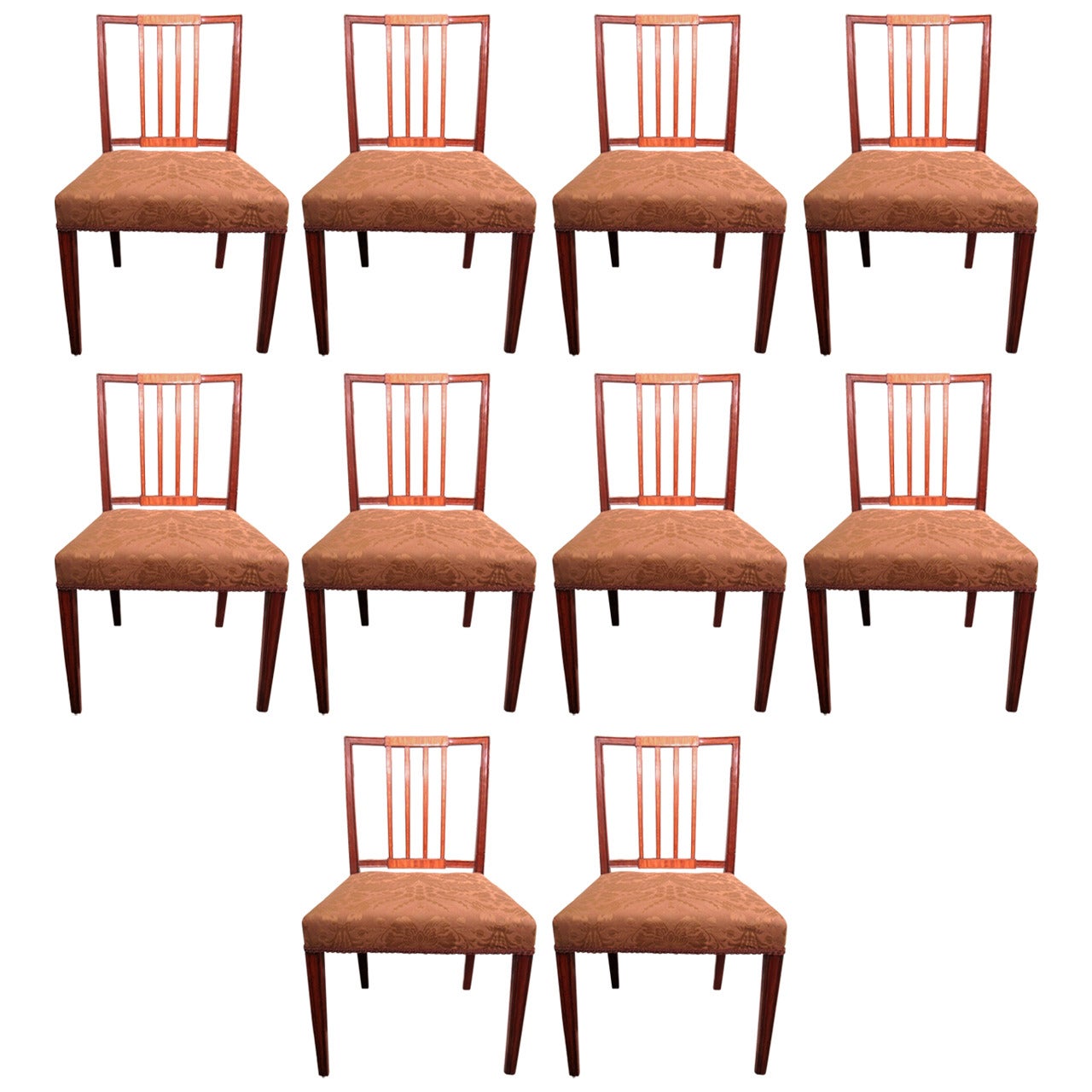 Set of Ten George III Dining Chairs in Mahogany and Satinwood, Late 18th Century For Sale