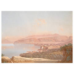 “View of the Bay of Naples,” Italian Gouache Painting