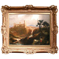 “Landscape with Sunlit Castle in Ruins, ”  in the Manner of Sidney Richard Percy