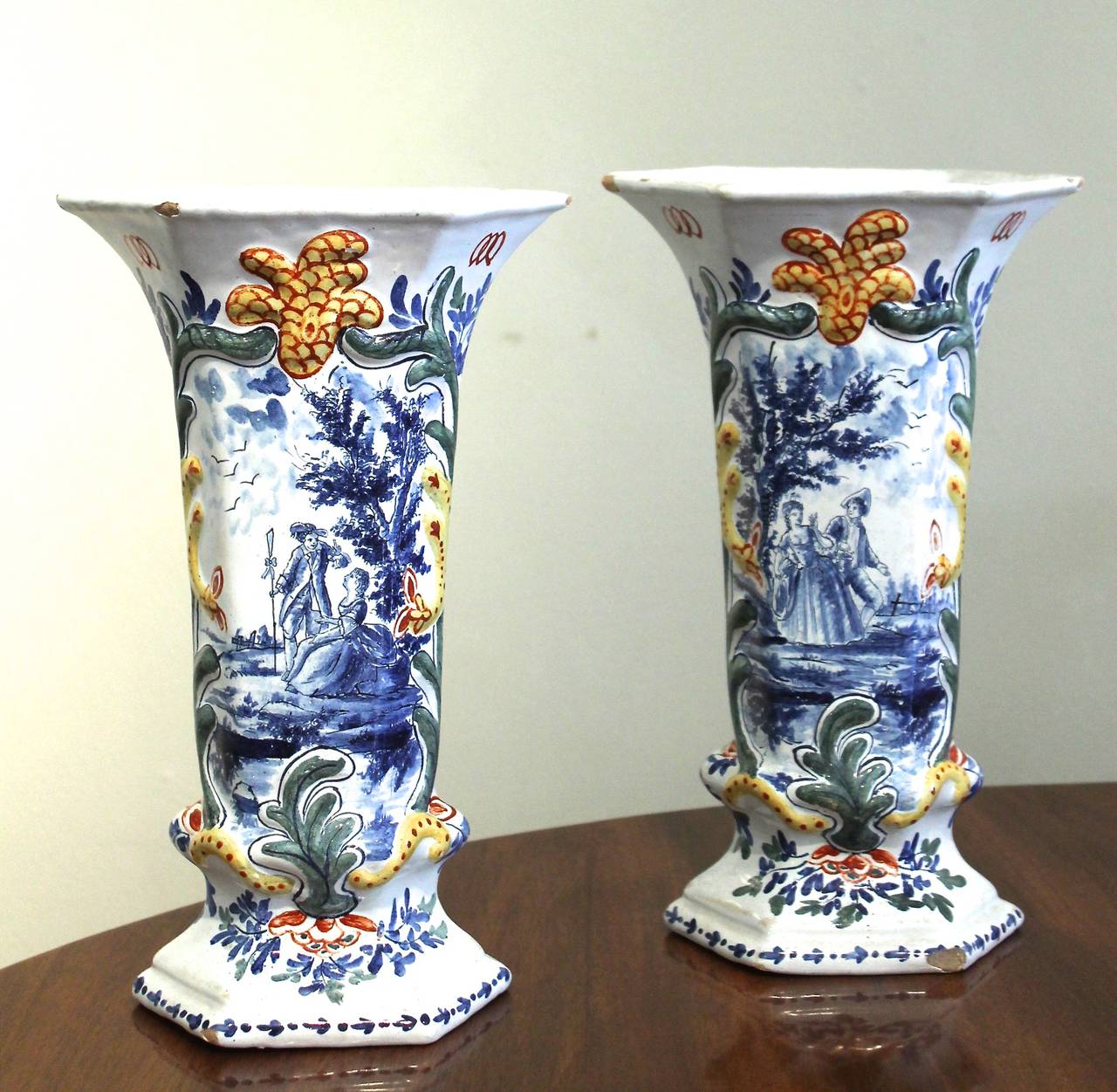 Pair of De Paauw Delft Beaker Vases, 18th Century
