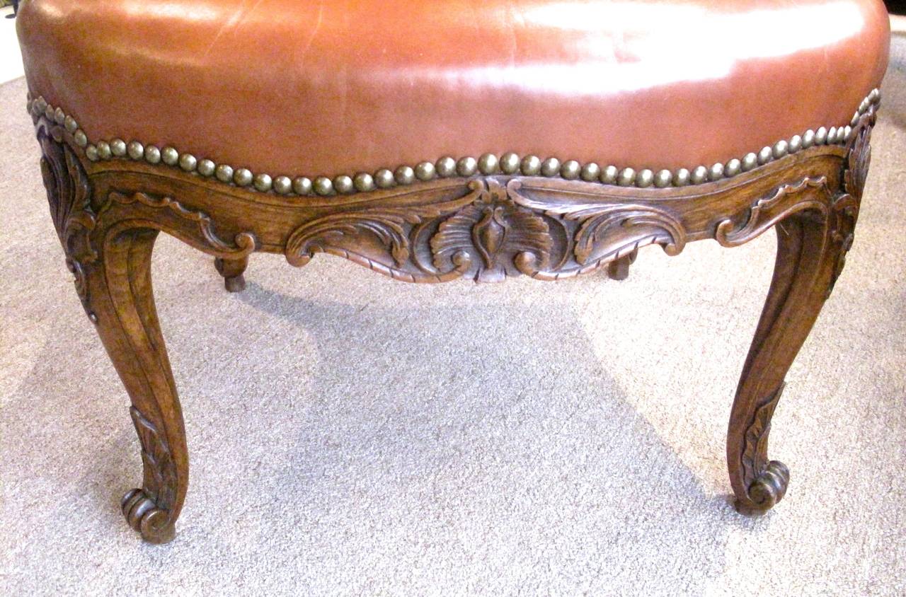 19th Century Pair of French Louis XV Style Leather Slipper Chairs by Alavoine et Cie For Sale