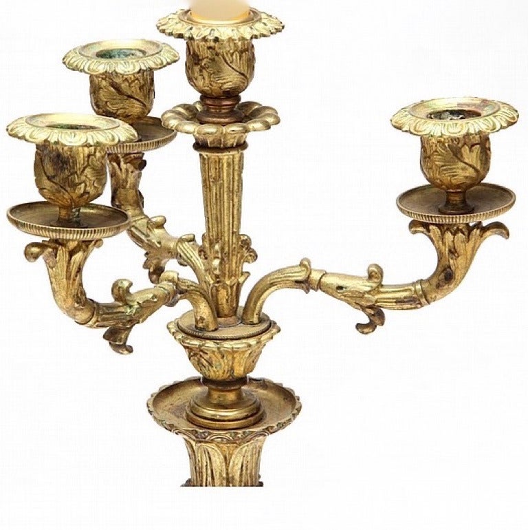 Pair of French Charles X Style Gilt Bronze Candelabra Lamps, 19th Century 1