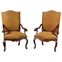 Pair of Large Italian Walnut Armchairs