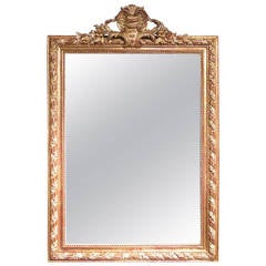 Antique Gilt and Polished Gesso Crested French Mirror, 19th Century