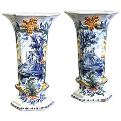 Pair of De Paauw Delft Beaker Vases, 18th Century