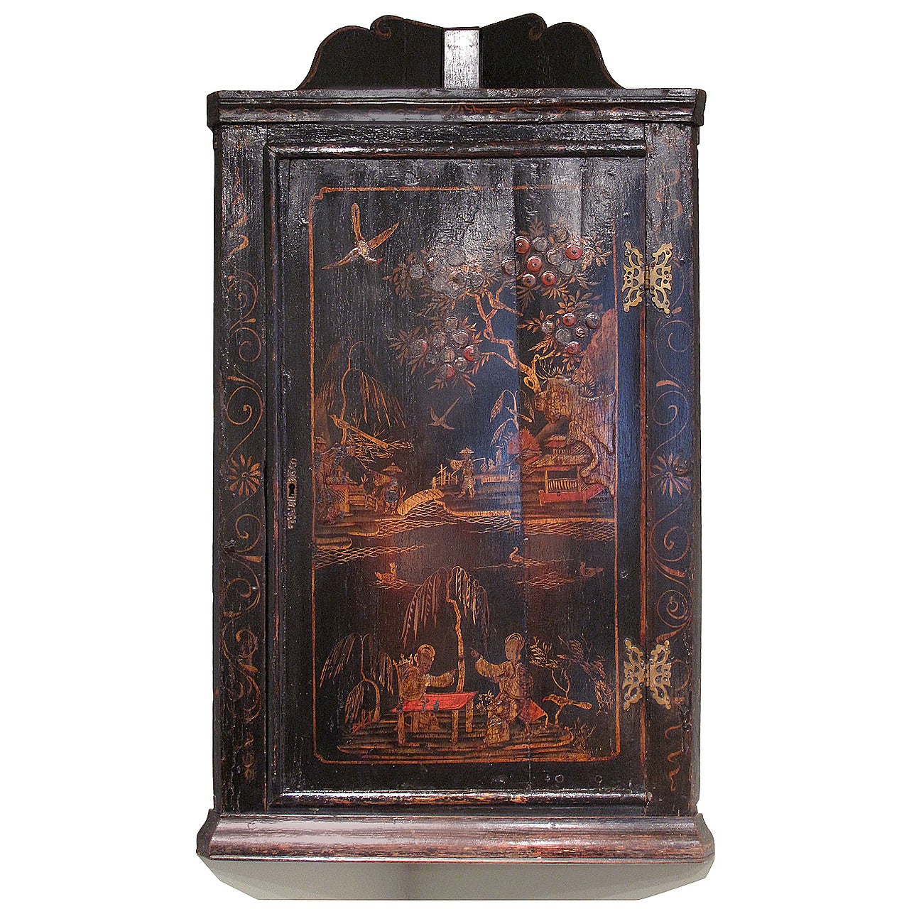 George II Black Japanned Hanging Corner Cabinet For Sale